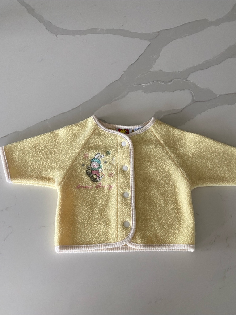 VTG Peek-A-Babe Fleece Preemie Snap Front Bunny Embroidered Cardigan Sweater